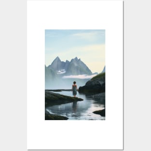 Girl in a Mountain Lake Posters and Art